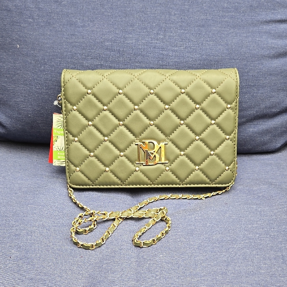 Badgley Mischka Olive Quilted Crossbody With Round Studs, NWT